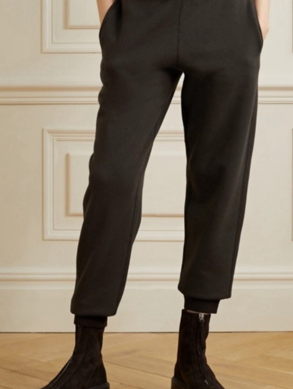 The Row Black Elastic-Waist Cropped Track Joggers
